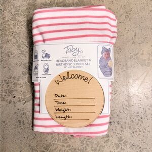 Toby Newborn Blanket and Headband Set - Pink and White Stripes